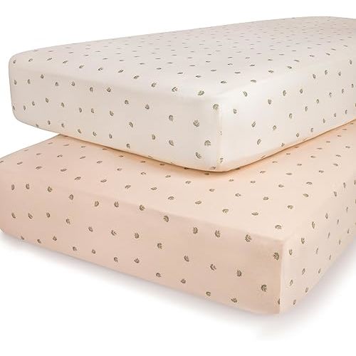 Ely’s & Co. Crib Sheets, Baby Girl Fitted Crib Mattress Sheet Set, 2 Pack, 100% Jersey Knit Cotton, Infant and Toddler Nursery Bedding, Pink Vintage Print, 28” x 52”
