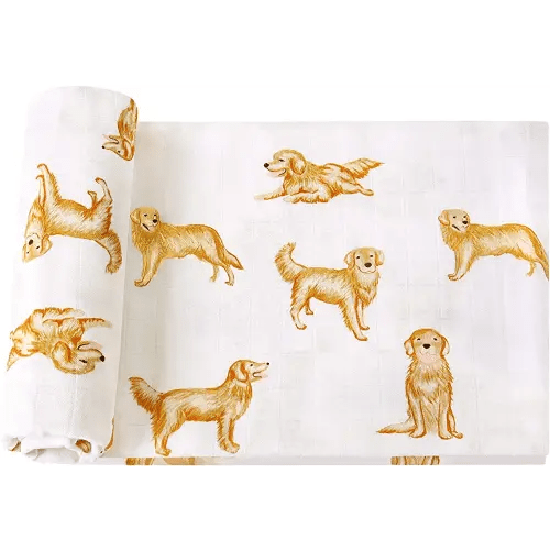 LifeTree Baby Swaddle Blankets Dog, 70% Viscose from Bamboo and 30% Cotton Muslin Swaddle Blankets Boys Girls Swaddling Blanket Neutral for Newborn, Soft Large 47" x 47", Golden Retriever Dog