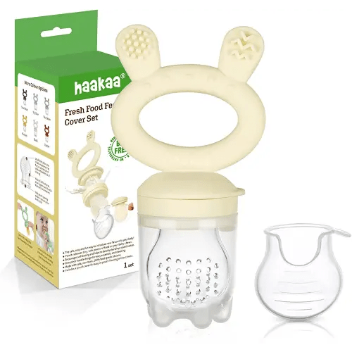 Haakaa Baby Fruit Food Feeder Pacifier | Breastmilk Popsicle Molds for Teething | Silicone Feeder and Teether for Baby Teething Relief & Infant Safely Self Feeding, BPA Free (Oat)