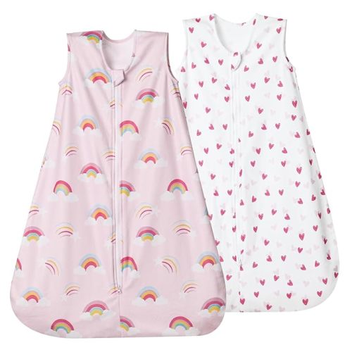 david's kids Micro Fleece Baby Sleep Sack 6-12 Months, Soft Baby Wearable Blankets with 2-Way Zipper, 2 Pack Comfy Sleeping Bags for Infant Newborn Boys Girls Neutral, Medium Size, Rainbow
