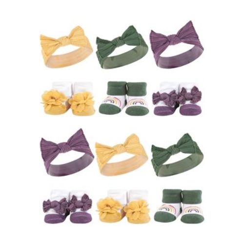 Hudson Baby Infant Girl 12pc Headband And Socks Giftset, Purple Green Yellow, One Size