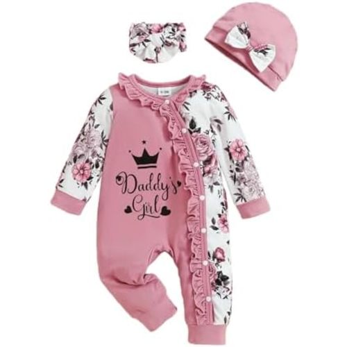 Preemie Newborn Baby Girl Clothes Infant Fall Winter Outfits Letter Floral One-Piece Romper+Jumpsuit