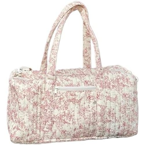 Quilted Duffle Bag For Women Cute Weekender Bag Floral Travel Bag Aesthetic Puffer Duffle Bag Cotton Diaper Tote Bag