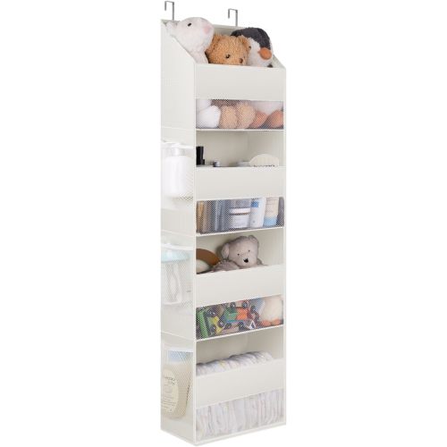GRANNY SAYS 4-Shelf Over Door Hanging Organizer, Wall Mount Back of Door Hanging Organizers, Large Capacity Storage with Clear Window for Kids Toys, Diapers, Cosmetics, Beige