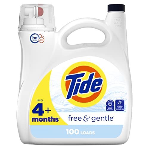 Tide Free & Gentle Laundry Detergent Liquid, HE Compatible, 100 Loads, 132 fl oz, Hypoallergenic Laundry Detergent for Sensitive Skin, Tide Laundry Detergent, Liquid Laundry Detergent