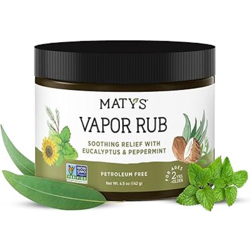 Matys Vapor Rub for Adults & Kids 2 Years Old +, Non-GMO Herbal Chest Rub to Clear Stuffy Noses, Relieve Cough & Congestion, Petroleum Free, Gluten Free with Eucalyptus & Peppermint, New 4.5 oz tub