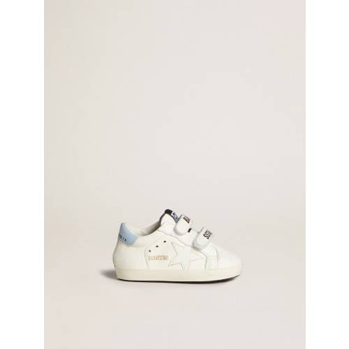 Baby School set in white nappa with light blue leather heel tab
