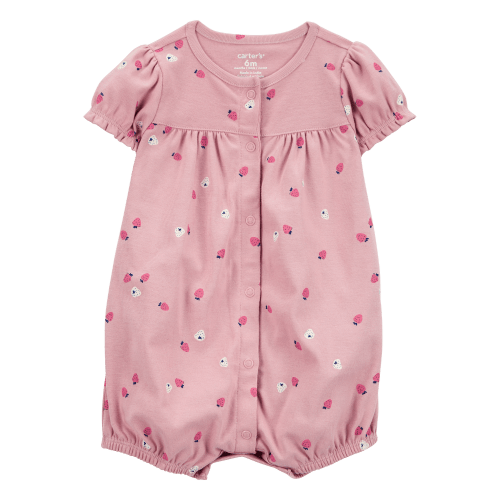 Baby Strawberry Print Ribbed Short-Sleeve Romper - Pink - Carter's | Carter's