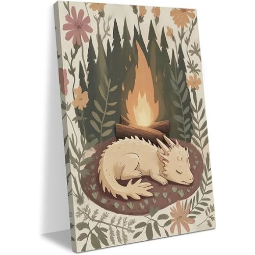 Cute Dragon Painting Nursery Decor Dragon Decor Art Print Wall Canvas Wall Art Framed Prints Artwork for Whimsical Kids Boys Room Decor Rustic Cottage Decorations Paintings 11.5X14.5 Inch