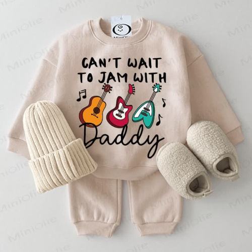 CAN'T WAIT TO JAM WITH DADDY Baby Guitar 2-piece Beige Set