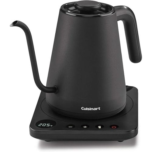 Cuisinart GK-1 Digital Goose Neck Kettle, Precision Gooseneck Spout Designed for Precise Pour Control that Holds 1-Liter, 1200-Watt Allows for Quick Heat Up, Stainless Steel,Black