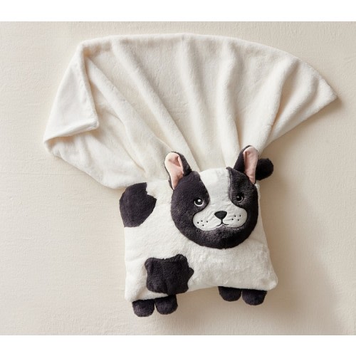 Pippa Frenchie Faux Fur Pillow & Throw Blanket Set