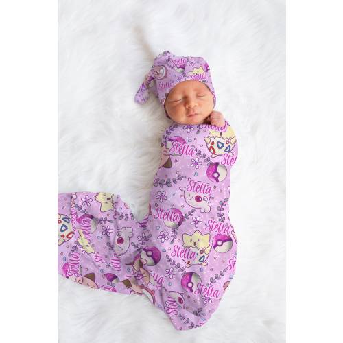 Personalized swaddle Pink Pokemon baby cosplay, hospital reveal outfit, baby shower gift, pokemon receiving blanket, gamer baby gift