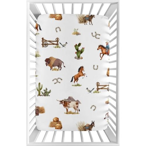 Sweet Jojo Designs Boy Baby Fitted Mini Crib Sheet Country Western Taupe Brown and Cream