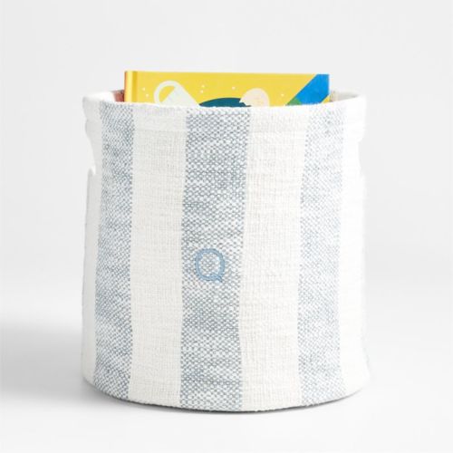 Cove Mist Blue Organic Cotton Striped Shelf Storage Bin