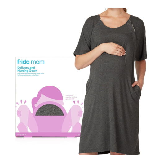 Frida Mom Labor and Delivery Gown for Hospital, Easy-Snap, Tagless Nursing Gown with Skin-to-Skin Access and Full Coverage in The Back