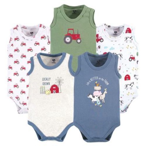 Hudson Baby Infant Boy Cotton Sleeveless Bodysuits, Boy Farm Animals, 6-9 Months