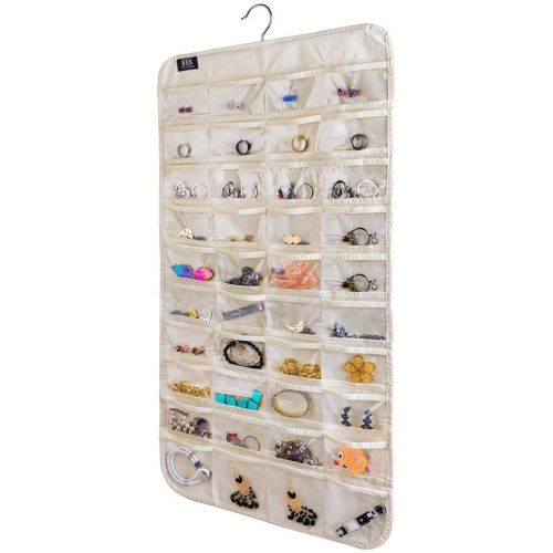 Hanging Jewelry Organizer,Accessories Organizer,80 Pocket Organizer for Holding Jewelries(Beige)