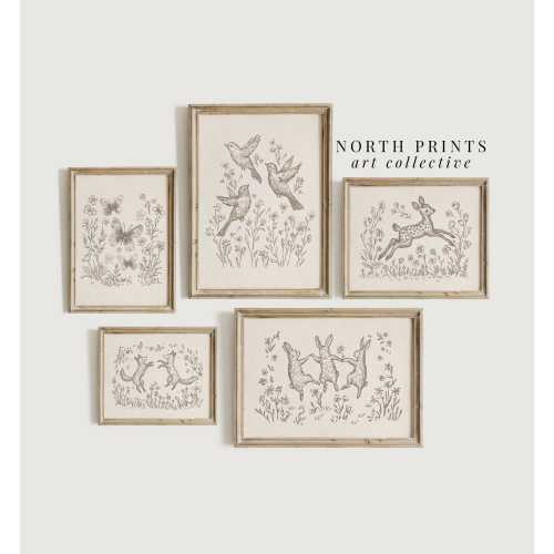 Woodland Nursery Wall Print Set, Cottagecore Neutral Kids Room Decor PRINTABLE Art Collection Bundle Digital Downloadable North Prints S5-39