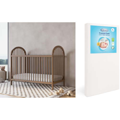 Graco Olivia 3-in-1 Convertible Crib and Premium Crib & Toddler Mattress Bundle, Hazelnut