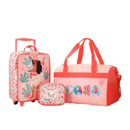 Bioworld Moana Pua & Moana Tropical Print Youth 4-Piece Carry On Luggage Travel Set