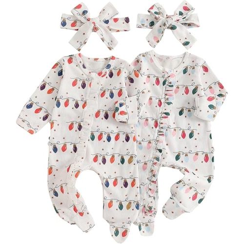 Baby Girl Footies Newborn Zipper Sleeper 2 Pack Ruffle Pajamas Romper Coming Home Outfit