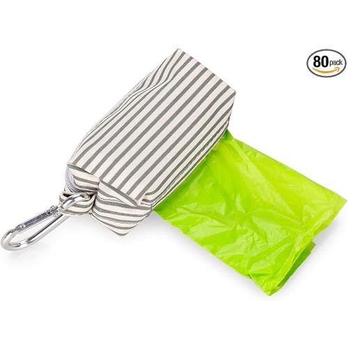 Diaper Bag Dispenser with 80 Disposable Unscented Waste Bags (4 Refill Rolls) for Baby and Toddler Poop or Dirty Clothes (Stripe)