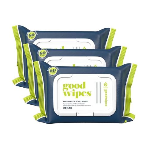 Goodwipes Flushable Butt Wipes Made w/Soothing Botanicals & Aloe – Soft & Gentle Wet Wipe Dispenser for Home Use, Septic & Sewer Safe – Largest Adult Toilet Wipes – Cedar, 180 count (3 packs) - 60 Count (Pack of 3)