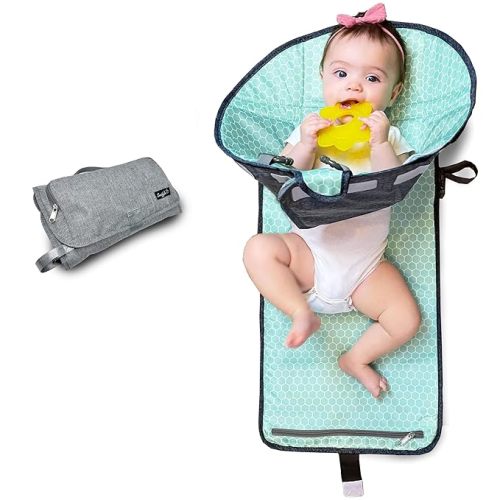 SnoofyBee - Portable Playtime Changing Pad: 3-in-1 Diaper Clutch, Changing Station, and Clean Hands Toy Barrier. Water-Resistant and Stylish, with Dual Storage Pockets. Grey-2024-Improved-Version