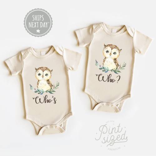 Twin Onesies® - Who's- Who Twin Onesies® - Funny Owl Twin Shirts- Cute Best Friend Twin Baby Onesies®
