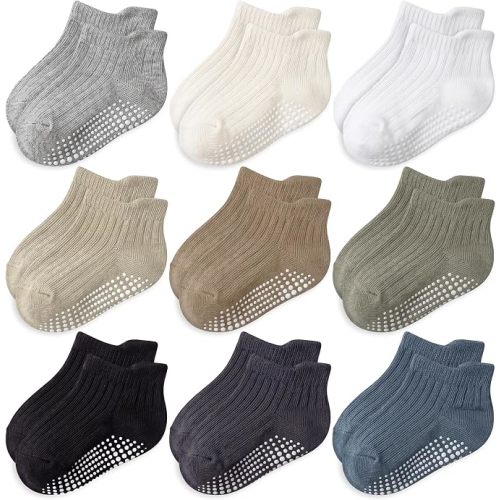 Toddler Socks Grip for Boy: Full Foot Enhanced Non Slip Grippers for Walking - Baby Kids 3 Months-5 Years (6/9 Pack)