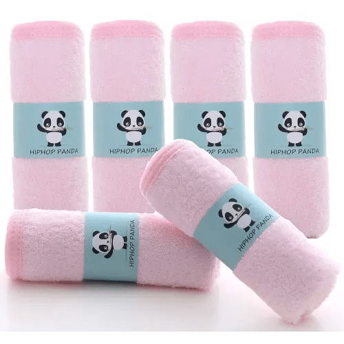 HIPHOP PANDA Baby Washcloths, Rayon Made from Bamboo - 2 Layer Ultra Soft Absorbent Newborn Bath Face Towel - Reusable Baby Wipes for Delicate Skin - Pink, 6 Pack