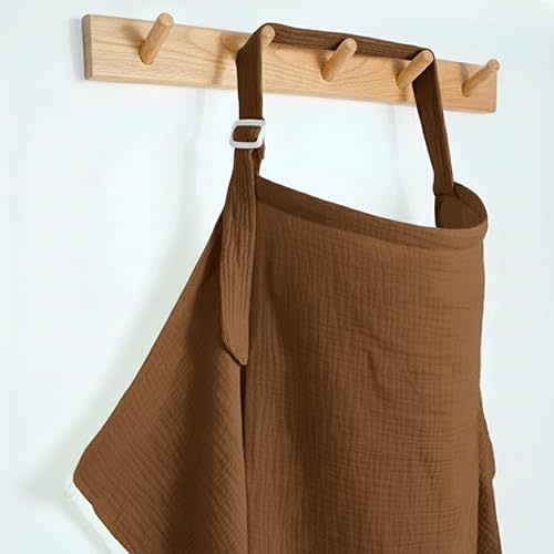 Muslin Nursing Covers for Breastfeeding, Arch Neckline Breast Feeding Covers for Women, Moms Privacy Breathable Summer Nursing Apron, 43.3" x 25.6" Soft Feeding Cover (Dark Brown)