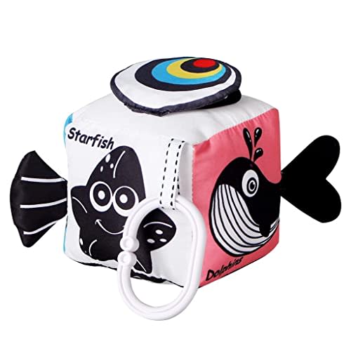 AIPINQI Plush Rattles Rings Hanging Toy with Animal Recognition Visual Development Toys and More Perfect for Toddlers at Home, on Airplanes, Cars or Travel, Ages 0-36 Months(Marine Animals)