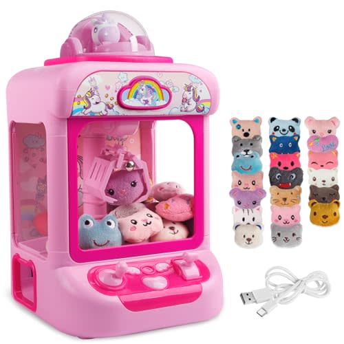 TingingYuli Claw Machine for Kids,Unicorn Mini Vending Machines Candy Grabber Prize Dispenser Toys for Girls,Electronic Arcade Game with 20 Mini Plush Toys for Christmas Easter Birthday Gifts