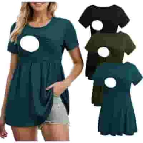 Smallshow Women's Maternity Clothes Short Sleeve Nursing Tops Breastfeeding Shirts 3-Pack