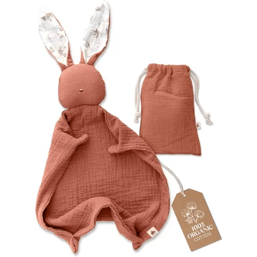 Organic Cotton Baby Muslin Lovey Bunny - Oeko-TEX & GOTS Certified - Security Blanket & Perfect Loveys for Babies - Unisex New Baby Gift for Ultimate Comfort & Peaceful Dreams