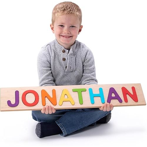 Fat Brain Toys Wooden Personalized Name Puzzles for Toddlers 1-3+, Custom Puzzles, Flat Rate up to 9 Letters