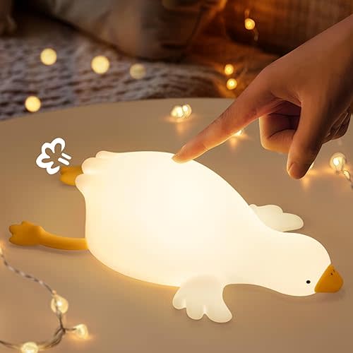 Duck Night Light for Kids Bedroom, 3 Lightness Auto-Off LED Rechargeable Silicone Squishy Tap Control, Nursery Lamp for Baby, Toddler, Girls and Boys