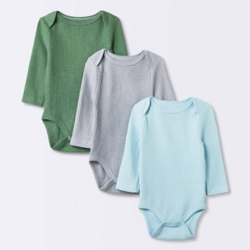 Baby 3pk Long Sleeve Waffle Bodysuit - Cloud Island™ Green, Size: 3-6M