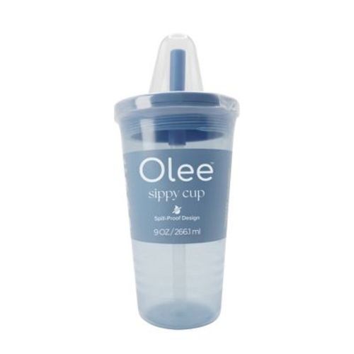 Olee Sippy Cup Tumbler with Straw + Lid Baby Bottle - Slate Blue - 9 fl oz: Nipple Level 4, BPA-Free
