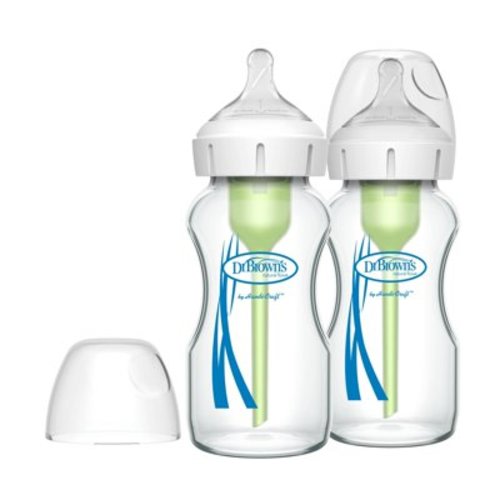 9oz Anti-Colic Options+ Wide-Neck Glass Baby Bottle with Level 1 Slow Flow Nipple - 2pk - 0m+