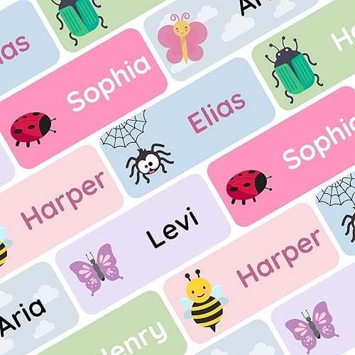 – Personalized Name Labels for Kids (60) – Waterproof & Durable Stickers for Clothing, School & Daycare Items - Insects