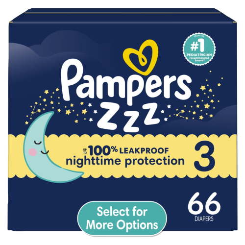 Pampers Swaddlers Overnight Baby Diapers, Size 3, 66 Count, Absorbent Protection
