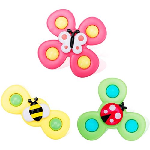 InnoUS Baby Suction Cup Spinning Top Toy, 3PC Baby Bath Toys with Rotation Suction Cup for Baby Dining Table/Bathing/Travelling