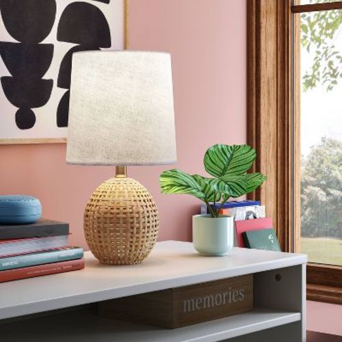 Round Wicker Table Lamp Brown - Room Essentials™: Etl Listed, No Assembly, Modern Decor