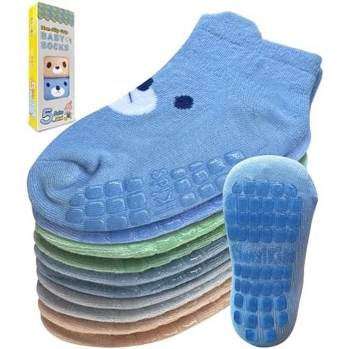 Simply Kids Non-Slip Toddler Ankle Socks (9 Pairs) – Superior Grip, Soft Cotton, for Active Baby Girls & Boys (Ages 0-7)