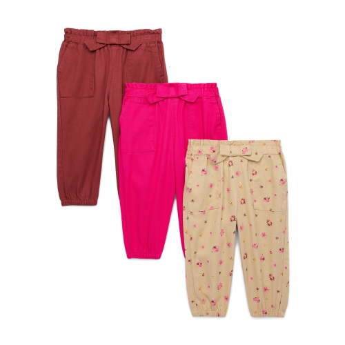 Garanimals Baby Girl Twill Joggers Multipack, 3-Pack, Sizes 0-24 Months
