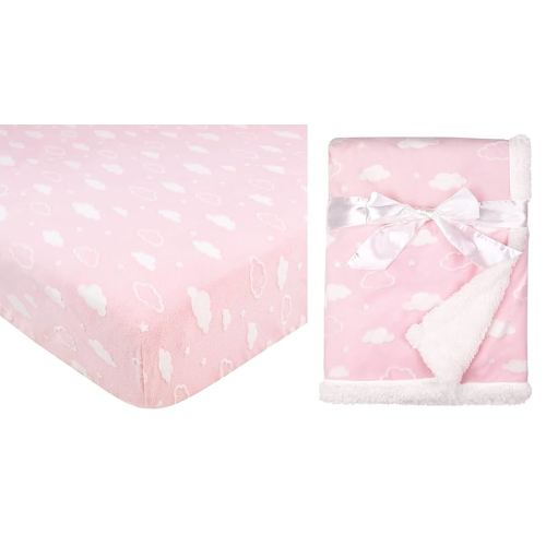 American Baby Company Heavenly Soft 2 Piece Chenille/Sherpa Crib Sheet & Blanket Set for Girls, 3D Cloud Pink