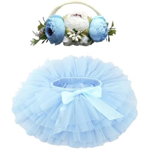 BGFKS Baby Girls Soft Fluffy Tutu Skirt with Diaper Cover,Toddler Girl Tutu Skirt Sets with Flower Headband.